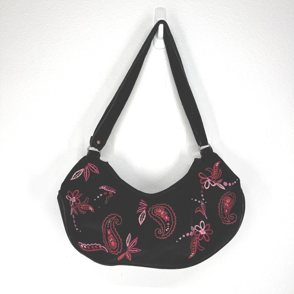 Vintage Y2K Baguette Corduroy Embroidered Paisley Floral Hobo Shoulder Bag Fairy